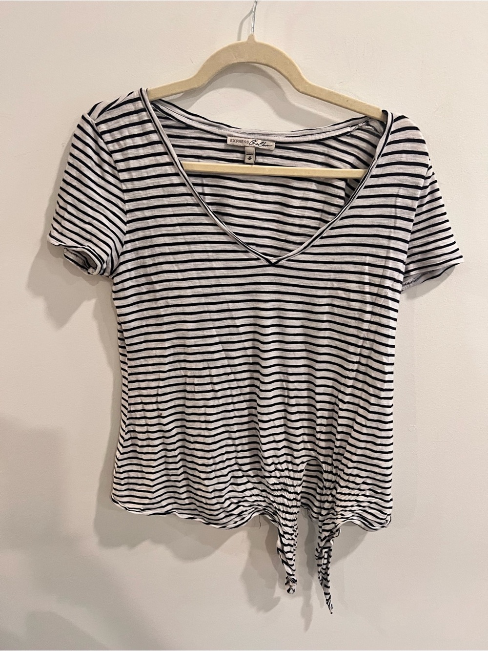 Express One Eleven Striped Tie Front Tee Size Small